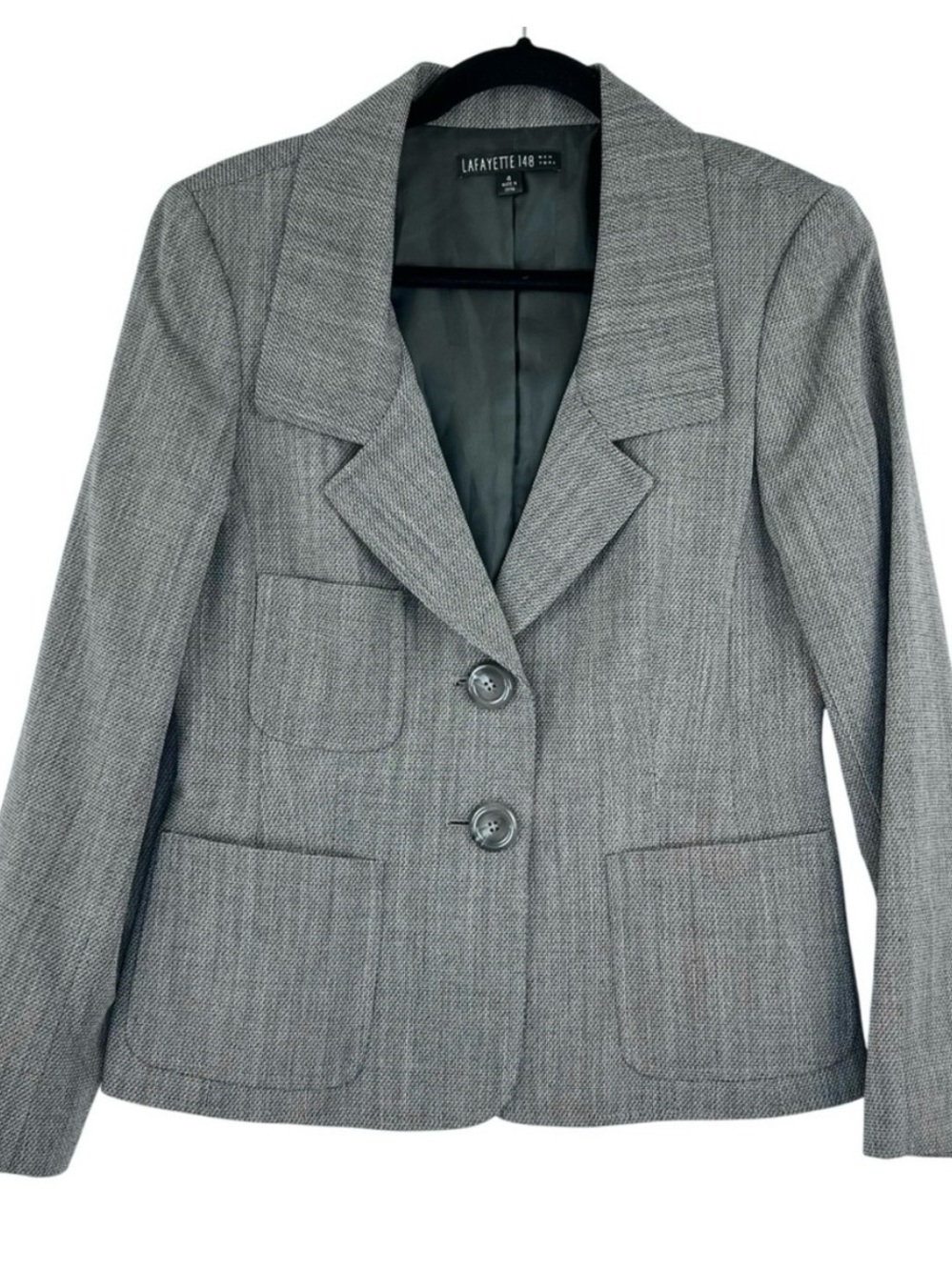 Lafayette 148 NY Gray Wool Blazer Sz 4 Lightweight Classic Academia Minimalist